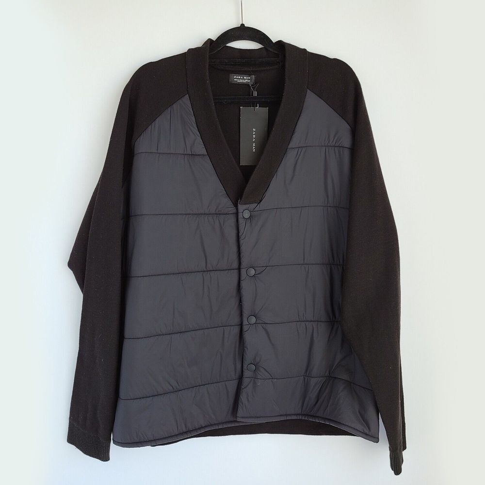 Zara Man Snap Button Jacket XL Faux Sherpa Lined Black Bomber New w/ Tag NWT
